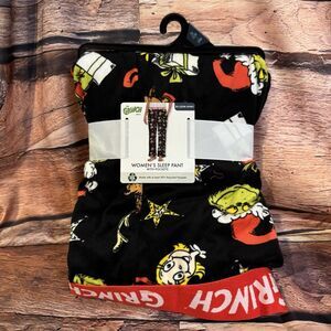 Dr Seuss The Grinch Women's 3X (22W-24W) Black Velour Sleep Pants Pockets NWT